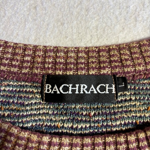 Bachrach Mens Sweater L Geometric Pattern Knit Long Sleeve Crewneck - Picture 2 of 7